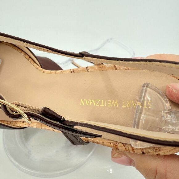 Stuart Weitzman Palmina Womens 8.5B Leather Platform Wedge Heel Sandals Brown - Picture 16 of 16